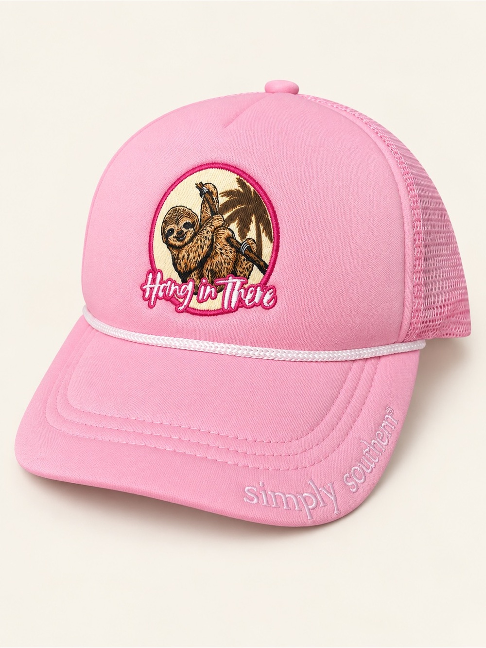 Simply Southern Hang In There Sloth Pink Trucker Hat Snapback NWOT